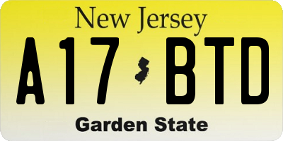 NJ license plate A17BTD