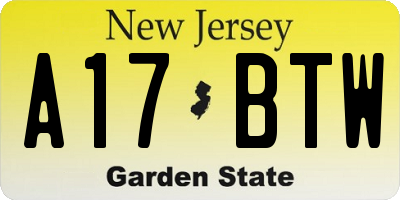 NJ license plate A17BTW