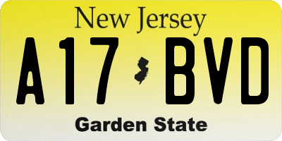 NJ license plate A17BVD