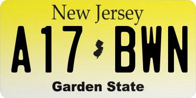 NJ license plate A17BWN