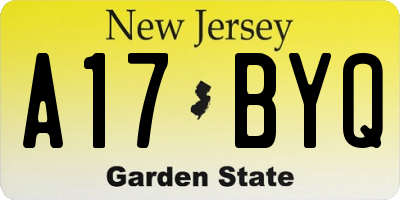 NJ license plate A17BYQ
