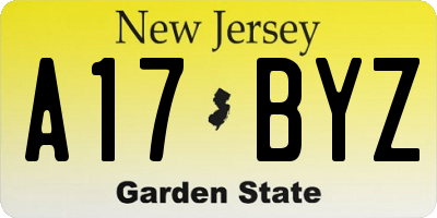 NJ license plate A17BYZ