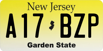 NJ license plate A17BZP