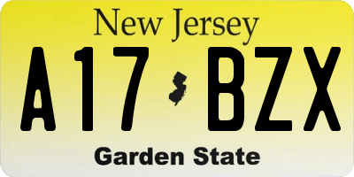 NJ license plate A17BZX