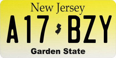 NJ license plate A17BZY