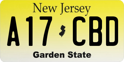 NJ license plate A17CBD