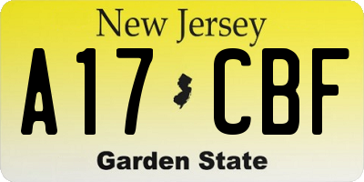 NJ license plate A17CBF