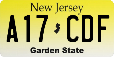 NJ license plate A17CDF