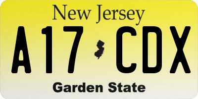 NJ license plate A17CDX