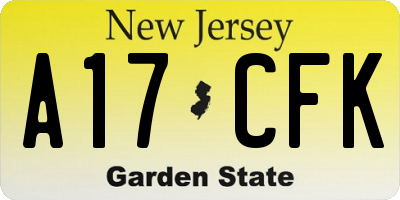NJ license plate A17CFK