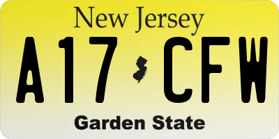 NJ license plate A17CFW