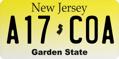 NJ license plate A17COA