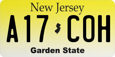 NJ license plate A17COH