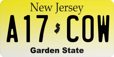 NJ license plate A17COW