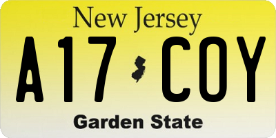 NJ license plate A17COY
