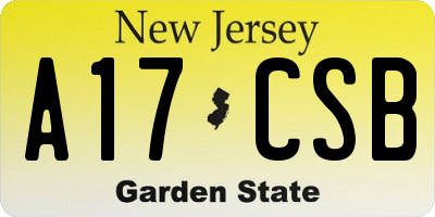 NJ license plate A17CSB