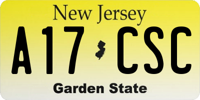 NJ license plate A17CSC