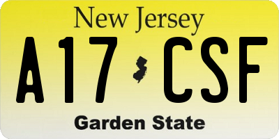 NJ license plate A17CSF