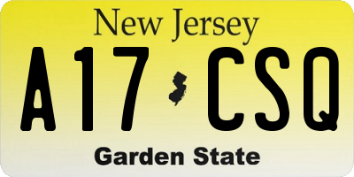 NJ license plate A17CSQ