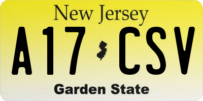 NJ license plate A17CSV