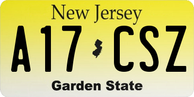 NJ license plate A17CSZ