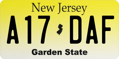 NJ license plate A17DAF