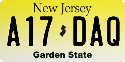 NJ license plate A17DAQ