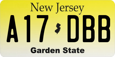 NJ license plate A17DBB