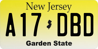 NJ license plate A17DBD