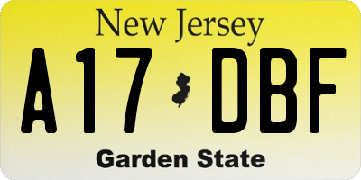 NJ license plate A17DBF