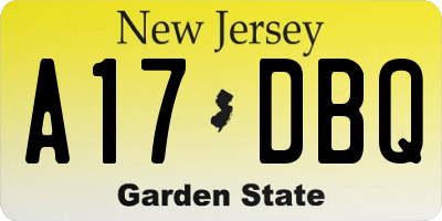 NJ license plate A17DBQ