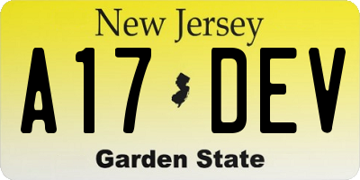 NJ license plate A17DEV