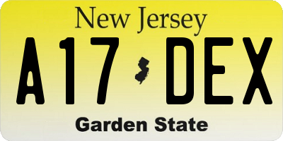 NJ license plate A17DEX
