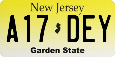 NJ license plate A17DEY