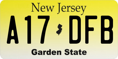 NJ license plate A17DFB