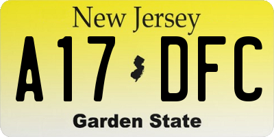 NJ license plate A17DFC