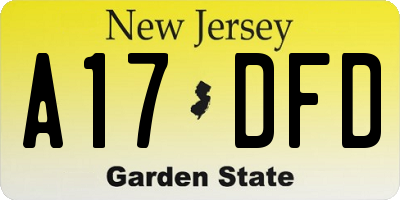 NJ license plate A17DFD