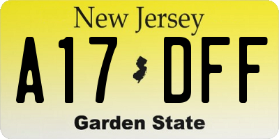 NJ license plate A17DFF
