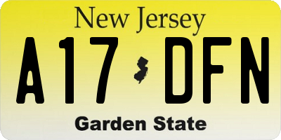 NJ license plate A17DFN