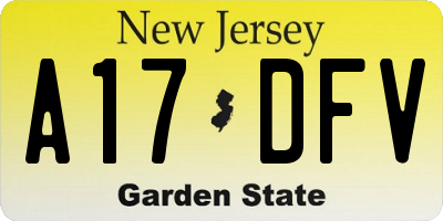 NJ license plate A17DFV