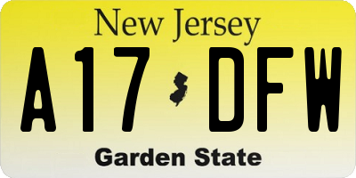 NJ license plate A17DFW