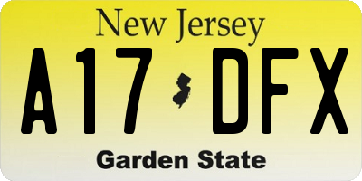 NJ license plate A17DFX