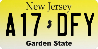 NJ license plate A17DFY