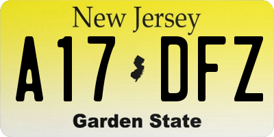 NJ license plate A17DFZ
