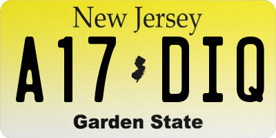 NJ license plate A17DIQ