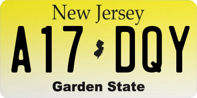 NJ license plate A17DQY