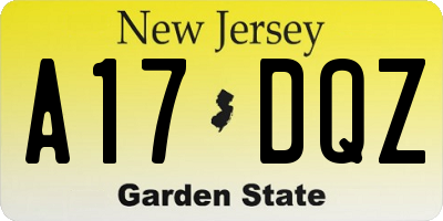 NJ license plate A17DQZ