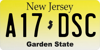 NJ license plate A17DSC