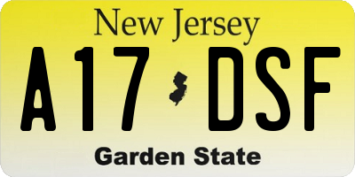 NJ license plate A17DSF