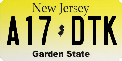 NJ license plate A17DTK